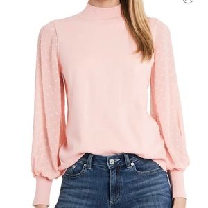 CeCe Swiss dot pink mock neck top
